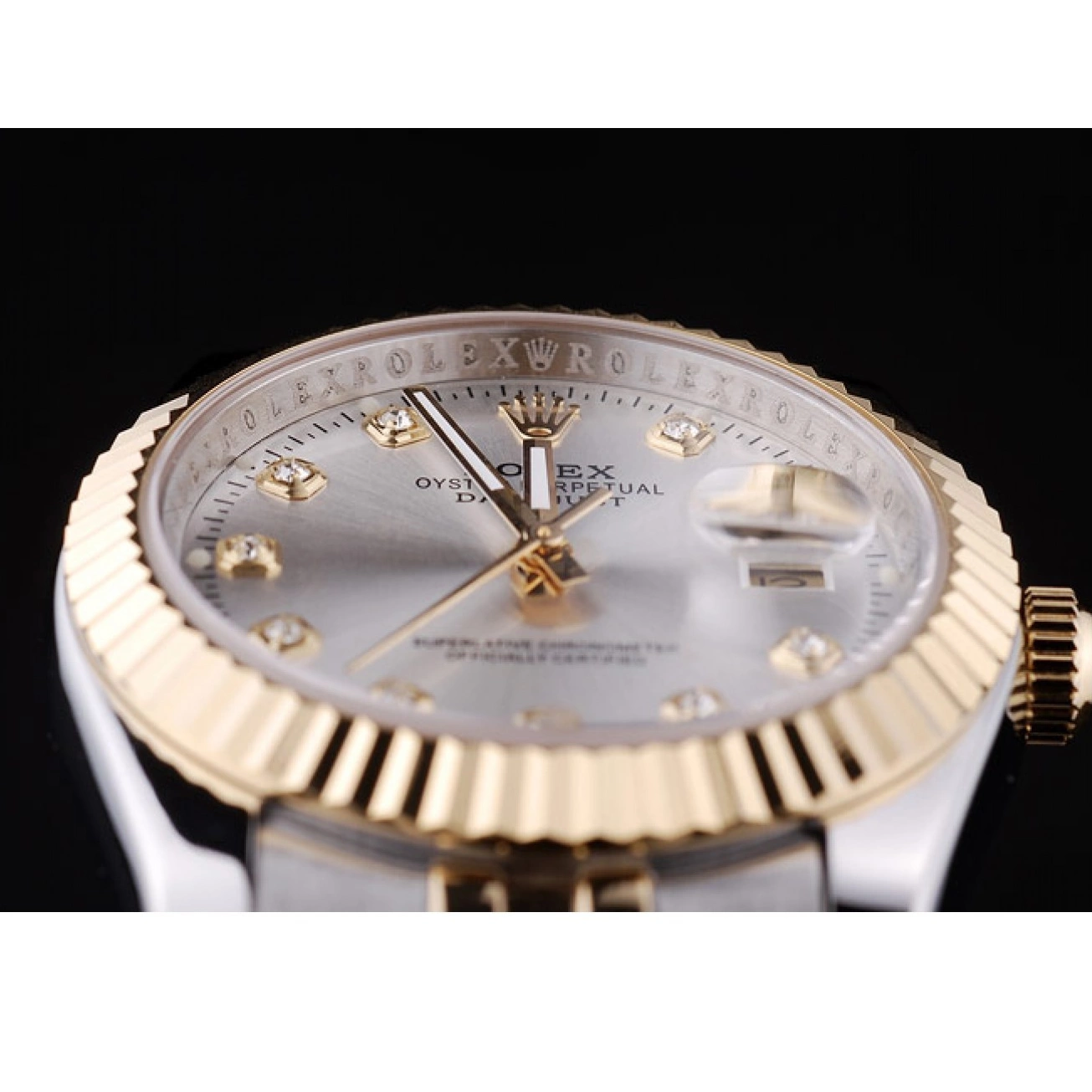 Aaa replica Diamonds Silver 7454 Rolex Bezel Datejust Ribbed Dial 0818
